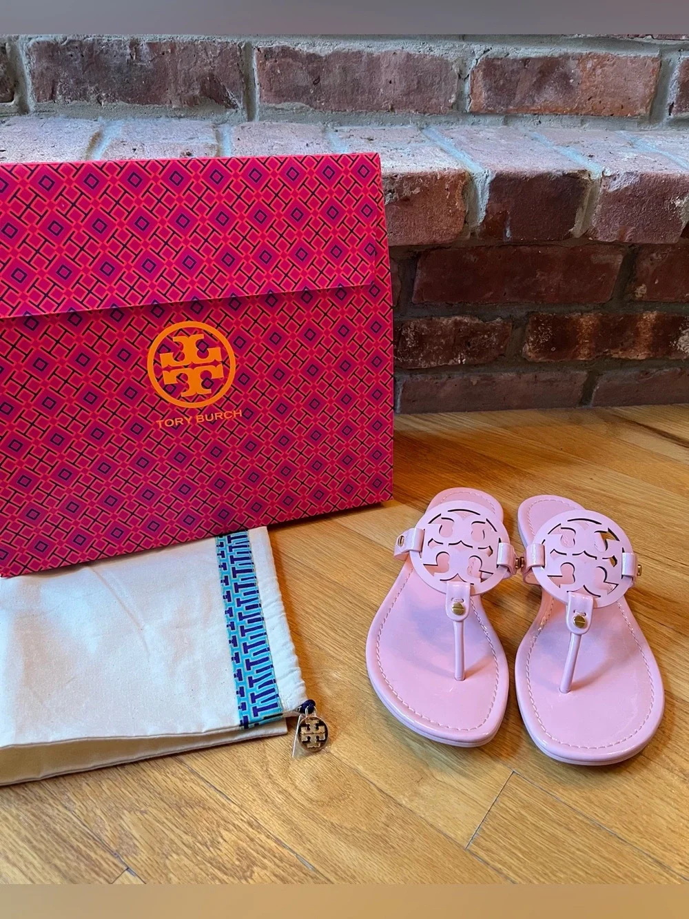 Tory Burch Petunia Pink Patent Leather Miller Sandals